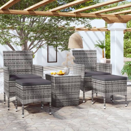 vidaXL 3-tlg. Bistro-Set Poly Rattan und Hartglas Schwarz