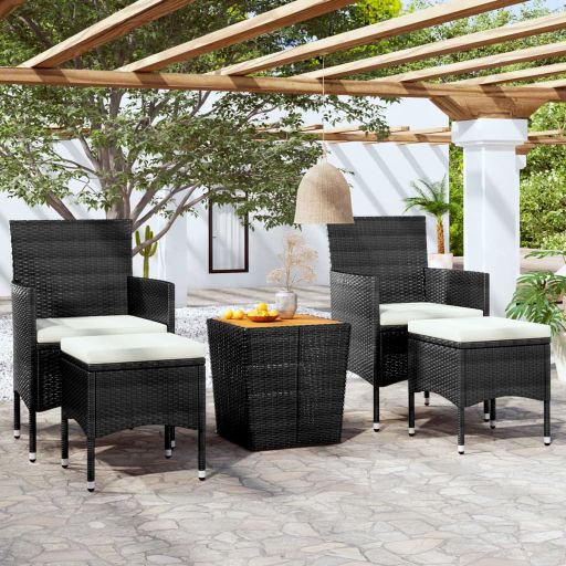 vidaXL 3-tlg. Bistro-Set Poly Rattan und Akazienholz Schwarz
