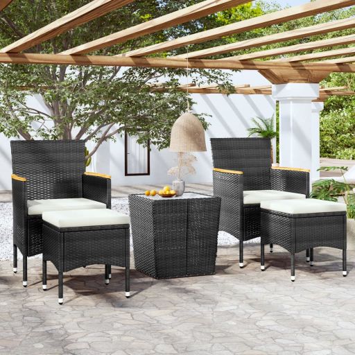 vidaXL 3-tlg. Bistro-Set Poly Rattan und Hartglas Schwarz