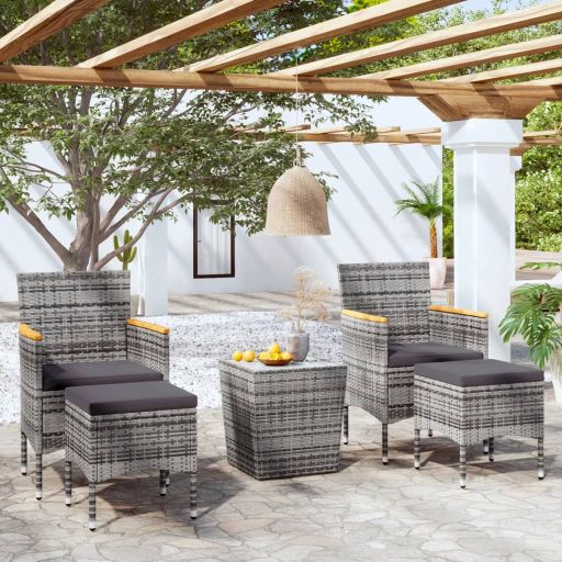 vidaXL 3-tlg. Bistro-Set Poly Rattan und Hartglas Schwarz