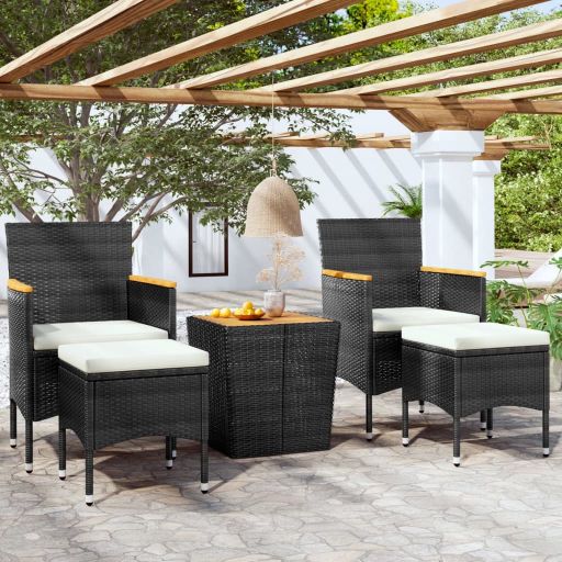 vidaXL 3-tlg. Bistro-Set Poly Rattan und Akazienholz Schwarz
