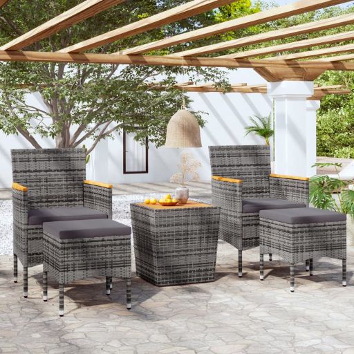 vidaXL 3-tlg. Bistro-Set Poly Rattan und Akazienholz Schwarz