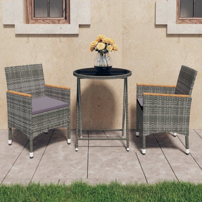 vidaXL 3-tlg. Bistro-Set Poly Rattan und Hartglas Schwarz