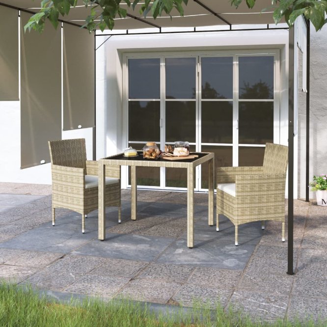 vidaXL 3-tlg. Garten-Essgruppe Poly Rattan und Hartglas Schwarz