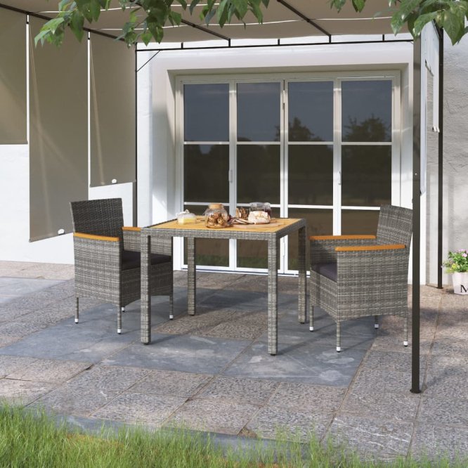 vidaXL 3-tlg. Garten-Essgruppe Poly Rattan und Hartglas Grau