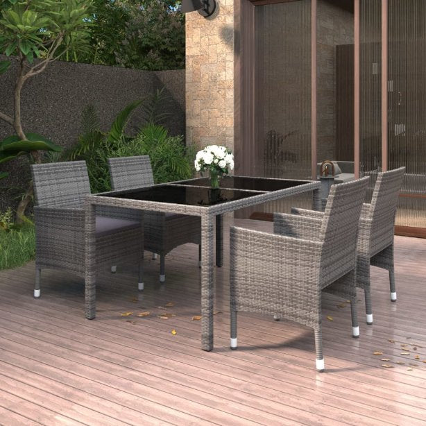 vidaXL 5-tlg. Garten-Essgruppe Poly Rattan und Hartglas Schwarz