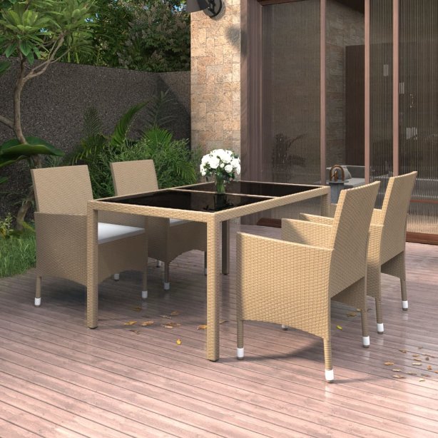 vidaXL 5-tlg. Garten-Essgruppe Poly Rattan und Hartglas Schwarz