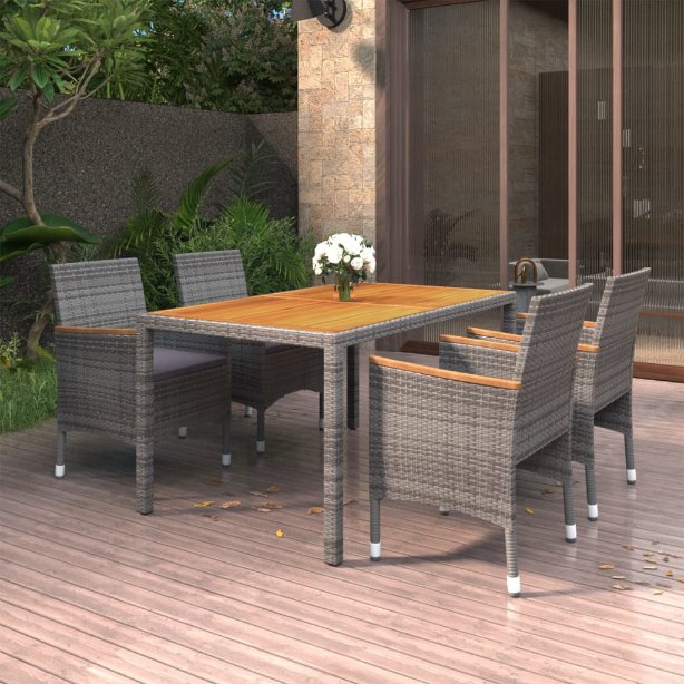 vidaXL 5-tlg. Garten-Essgruppe Poly Rattan Schwarz