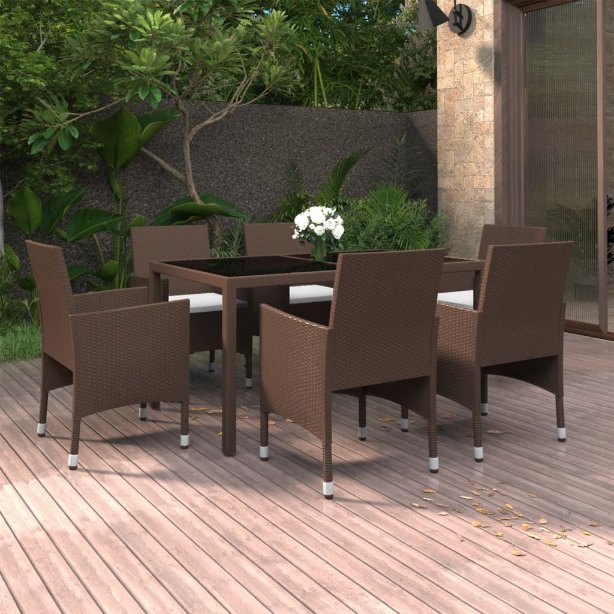 vidaXL 7-tlg. Garten-Essgruppe Poly Rattan und Hartglas Schwarz