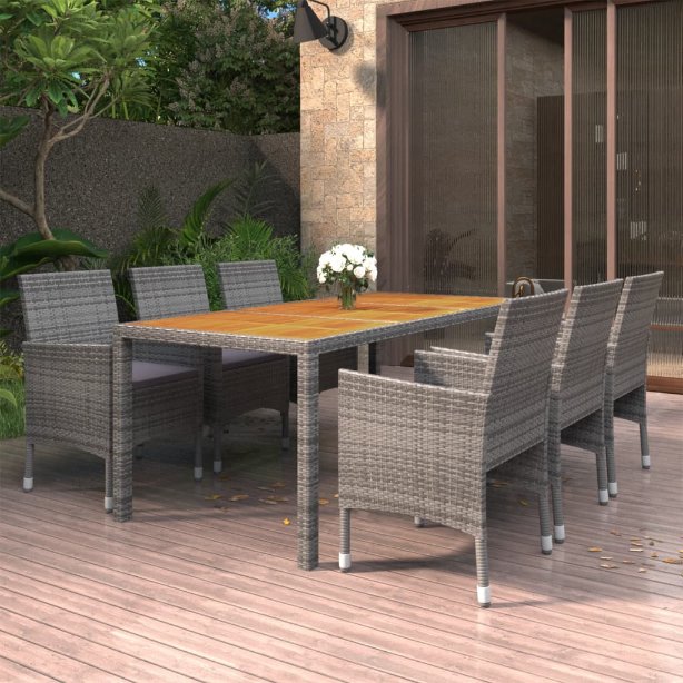vidaXL 7-tlg. Garten-Essgruppe Poly Rattan Schwarz