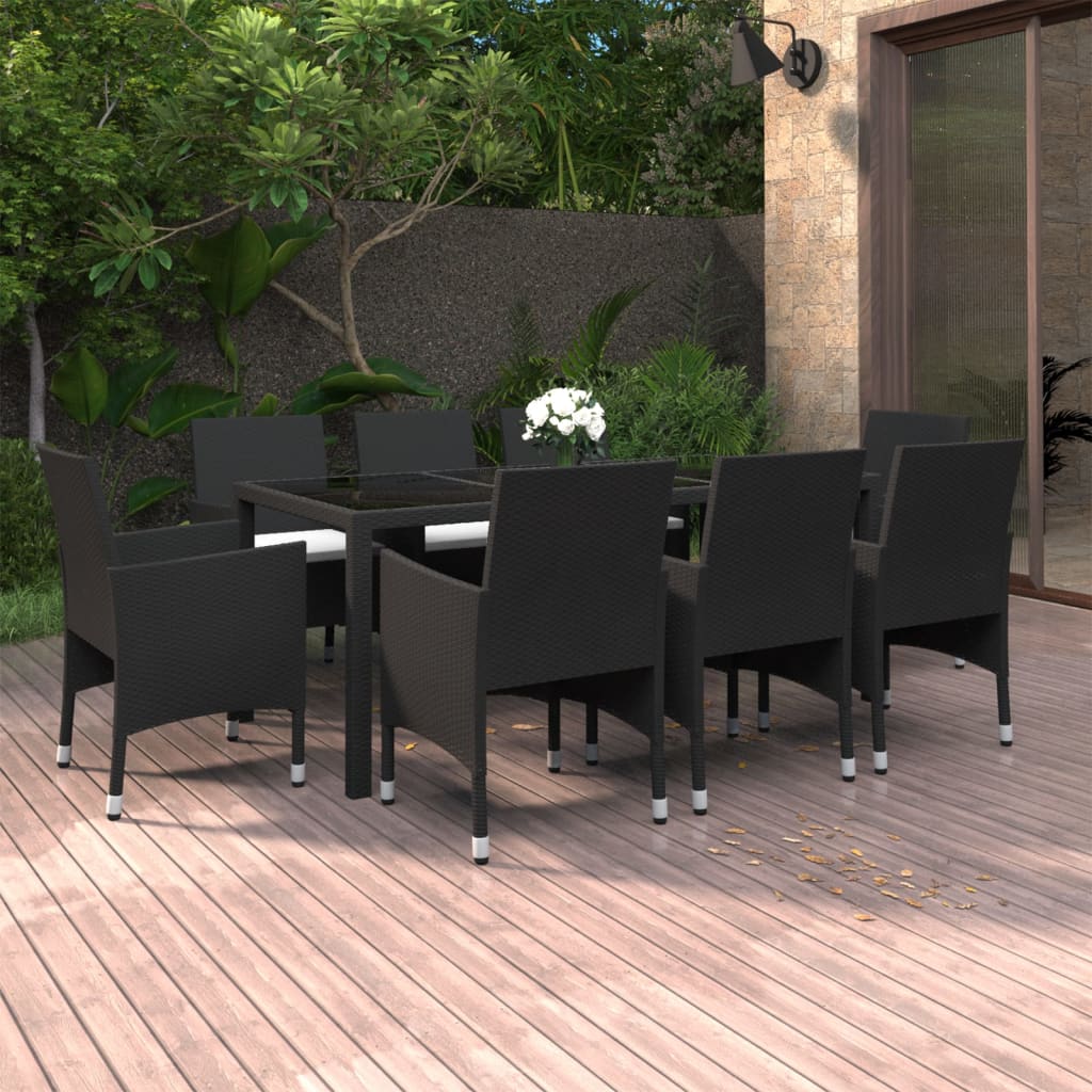 vidaXL 9-tlg. Garten-Essgruppe Poly Rattan Schwarz