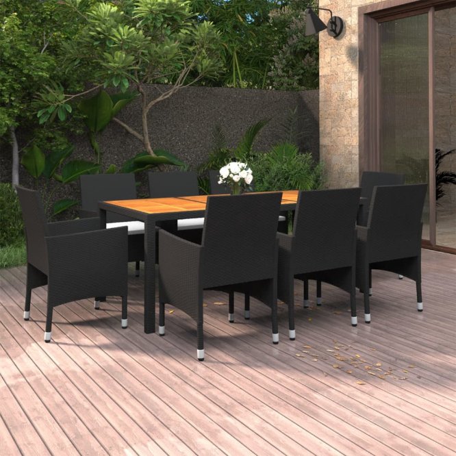 vidaXL 9-tlg. Garten-Essgruppe Poly Rattan Schwarz