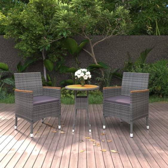 vidaXL 3-tlg. Garten-Essgruppe Poly Rattan Schwarz