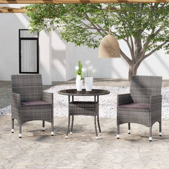 vidaXL 3-tlg. Garten-Essgruppe Poly Rattan Schwarz