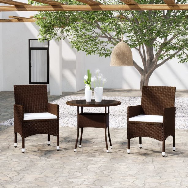vidaXL 3-tlg. Garten-Essgruppe Poly Rattan Schwarz