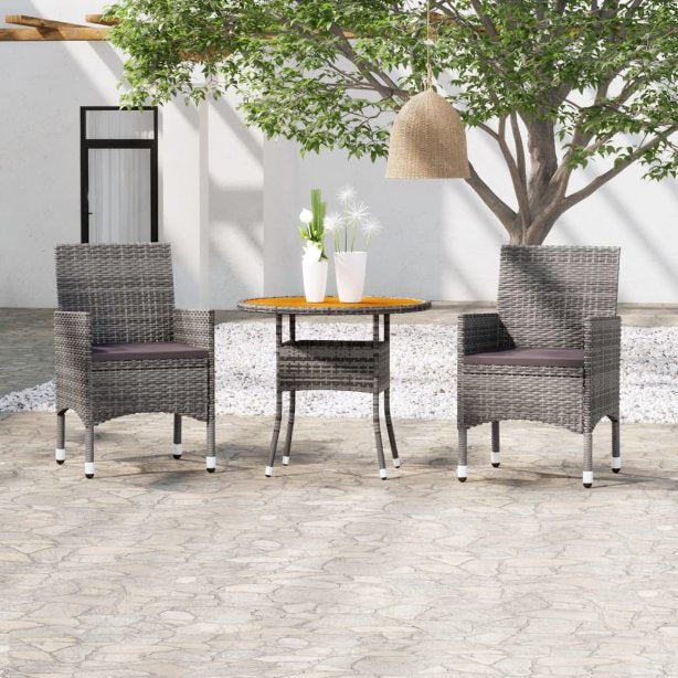 vidaXL 3-tlg. Garten-Essgruppe Poly Rattan Schwarz