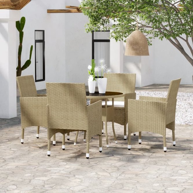 vidaXL 5-tlg. Garten-Essgruppe Poly Rattan Schwarz