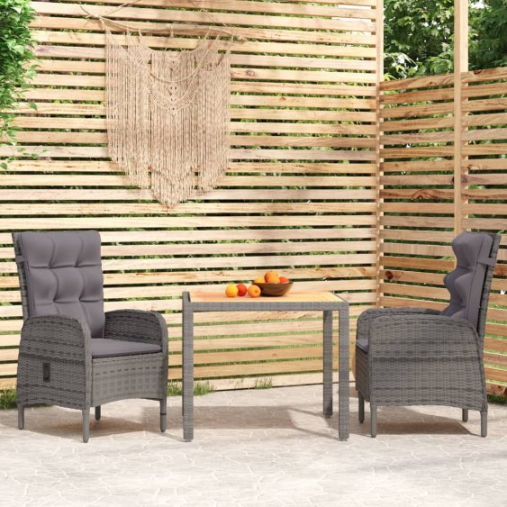 vidaXL 3-tlg. Garten-Essgruppe Poly Rattan Grau
