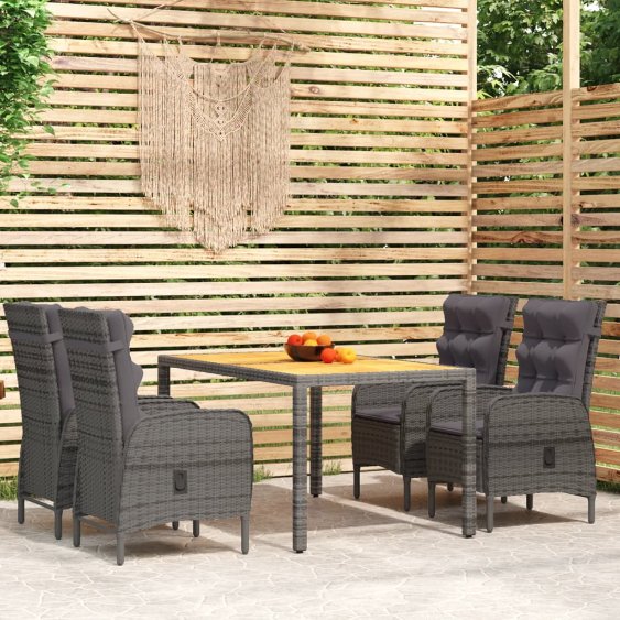 vidaXL 3-tlg. Garten-Essgruppe Poly Rattan Grau