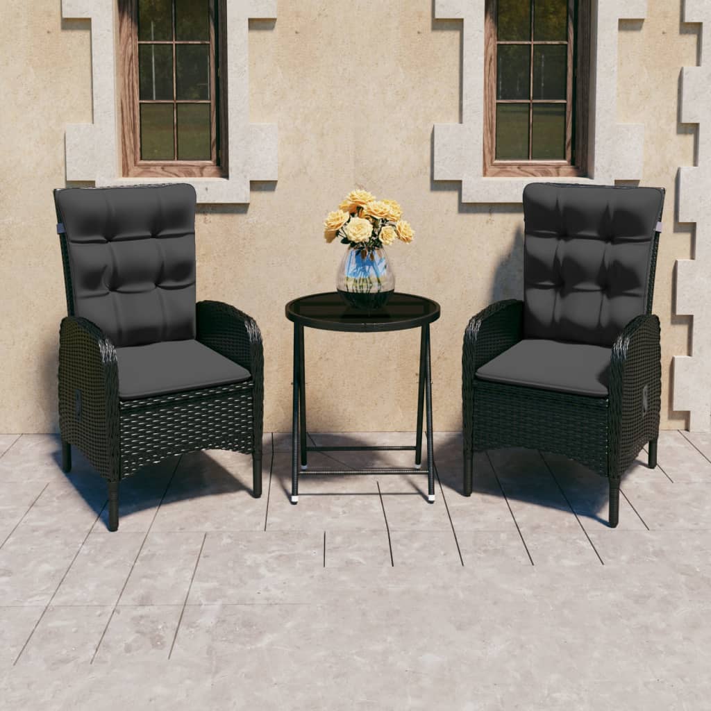 vidaXL 3-tlg. Bistro-Set Poly Rattan und Glas Grau