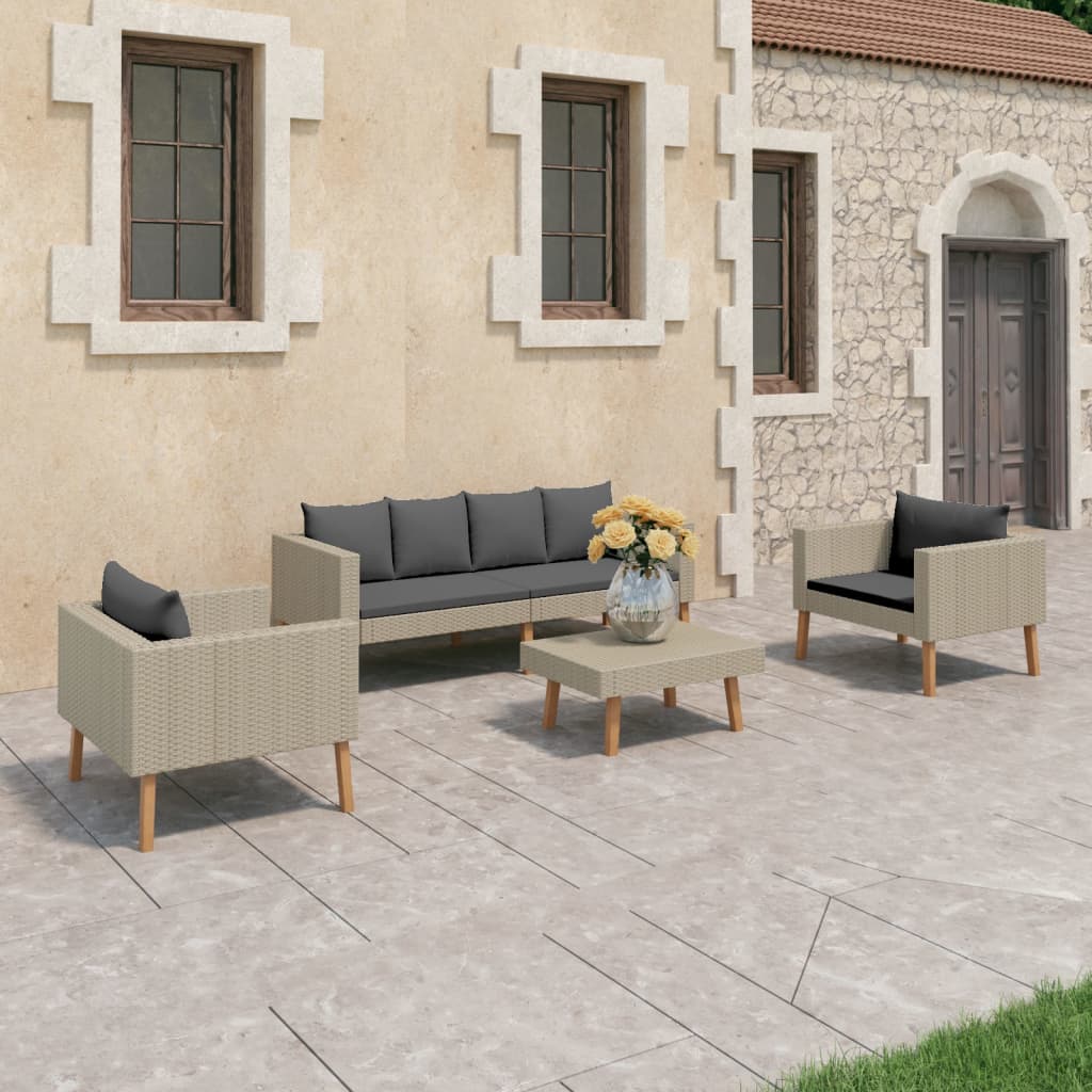 vidaXL 6-tlg. Garten-Lounge-Set mit Auflagen Poly Rattan Grau