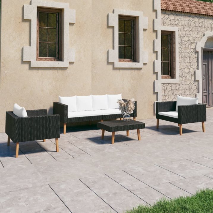 vidaXL 6-tlg. Garten-Lounge-Set mit Auflagen Poly Rattan Grau
