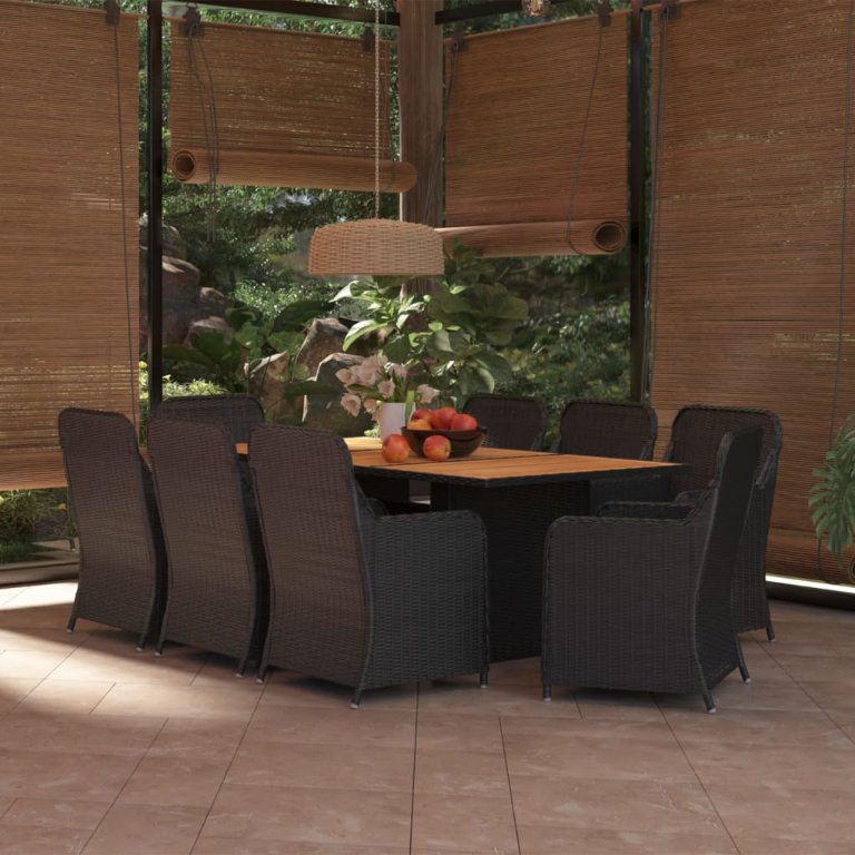 vidaXL 9-tlg. Garten-Essgruppe Poly Rattan Braun