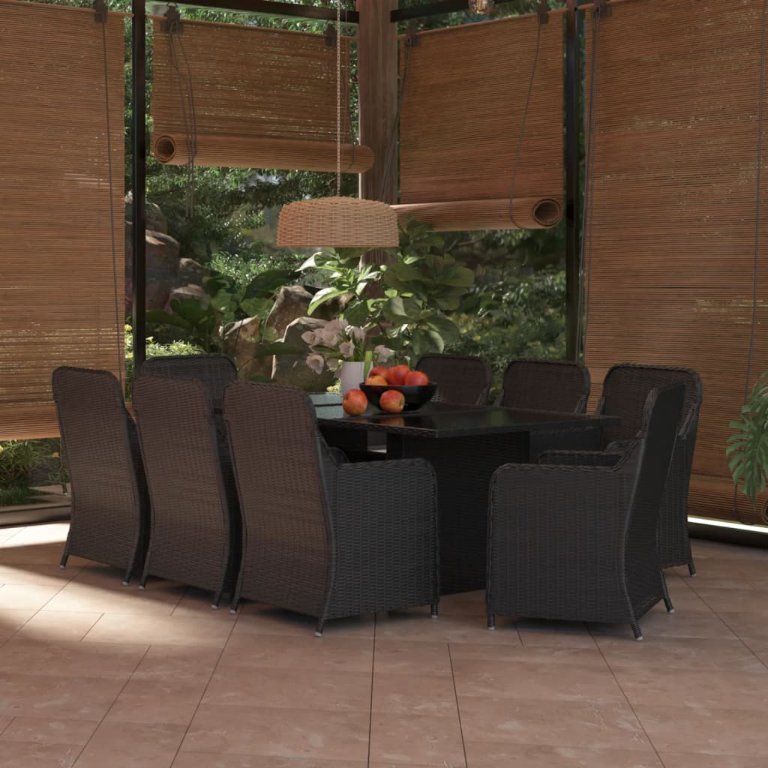 vidaXL 9-tlg. Garten-Essgruppe Poly Rattan Braun