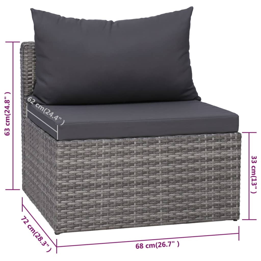 vidaXL 9-tlg. Garten-Lounge-Set mit Kissen Poly Rattan Grau