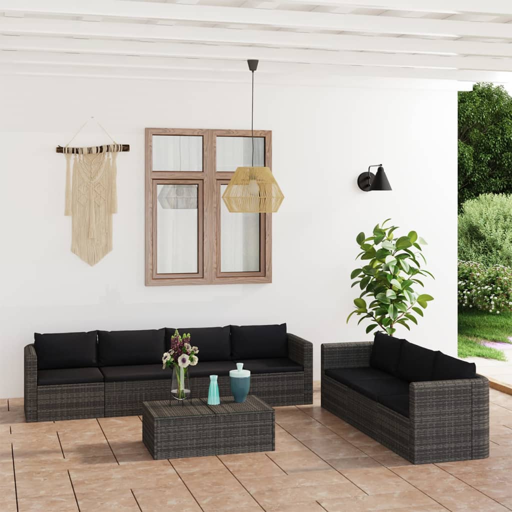 vidaXL 9-tlg. Garten-Lounge-Set mit Kissen Poly Rattan Grau
