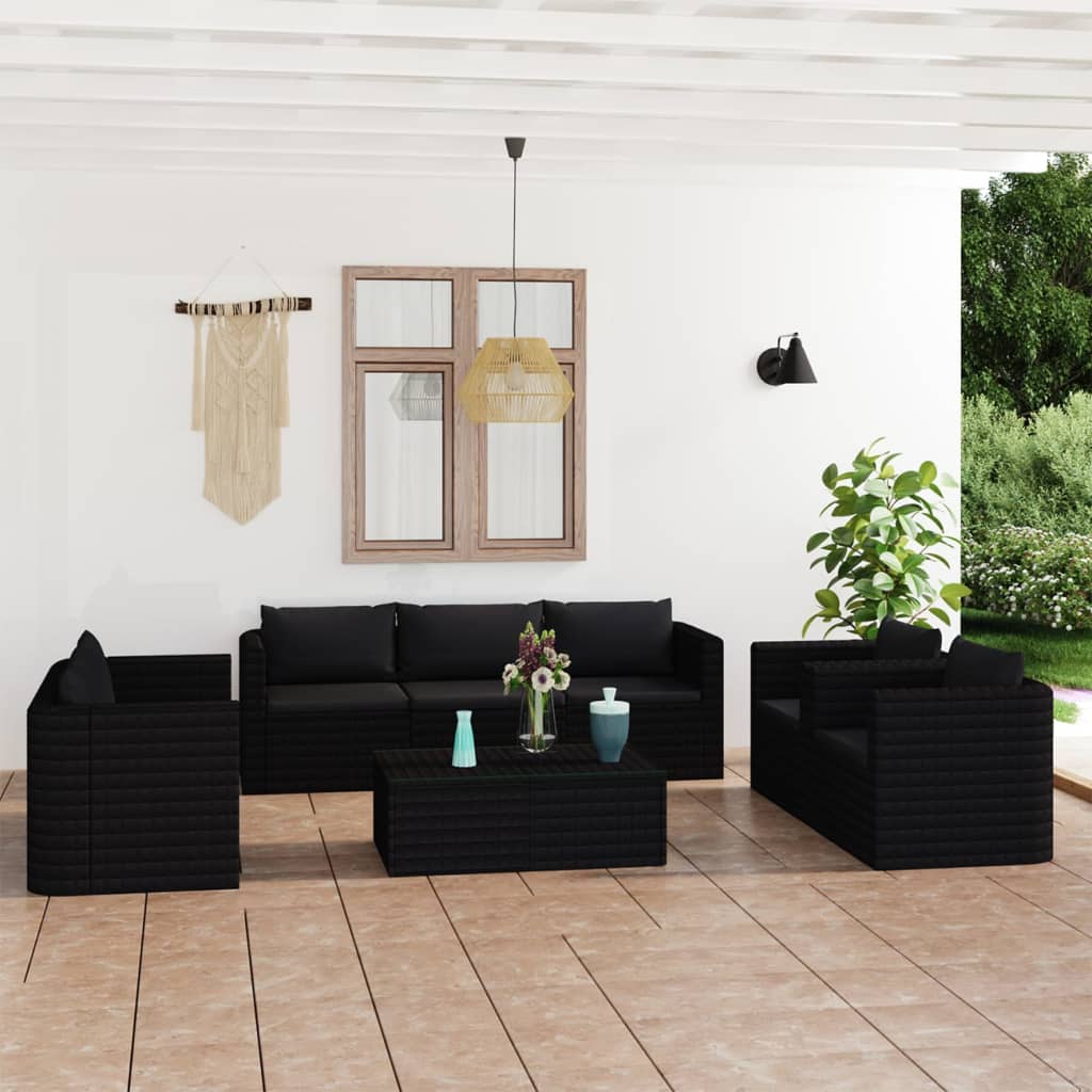 vidaXL 9-tlg. Garten-Lounge-Set mit Kissen Poly Rattan Grau
