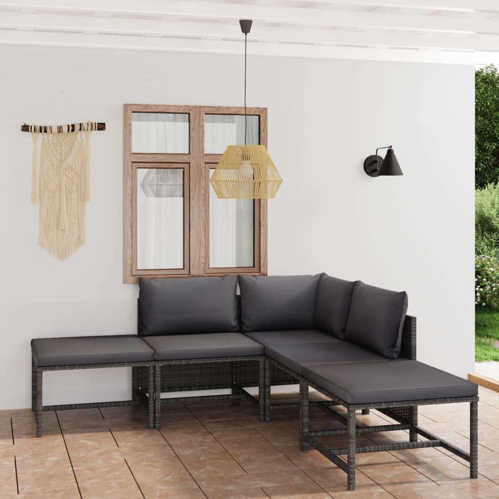 vidaXL 3-tlg. Garten-Lounge-Set mit Kissen Poly Rattan Grau
