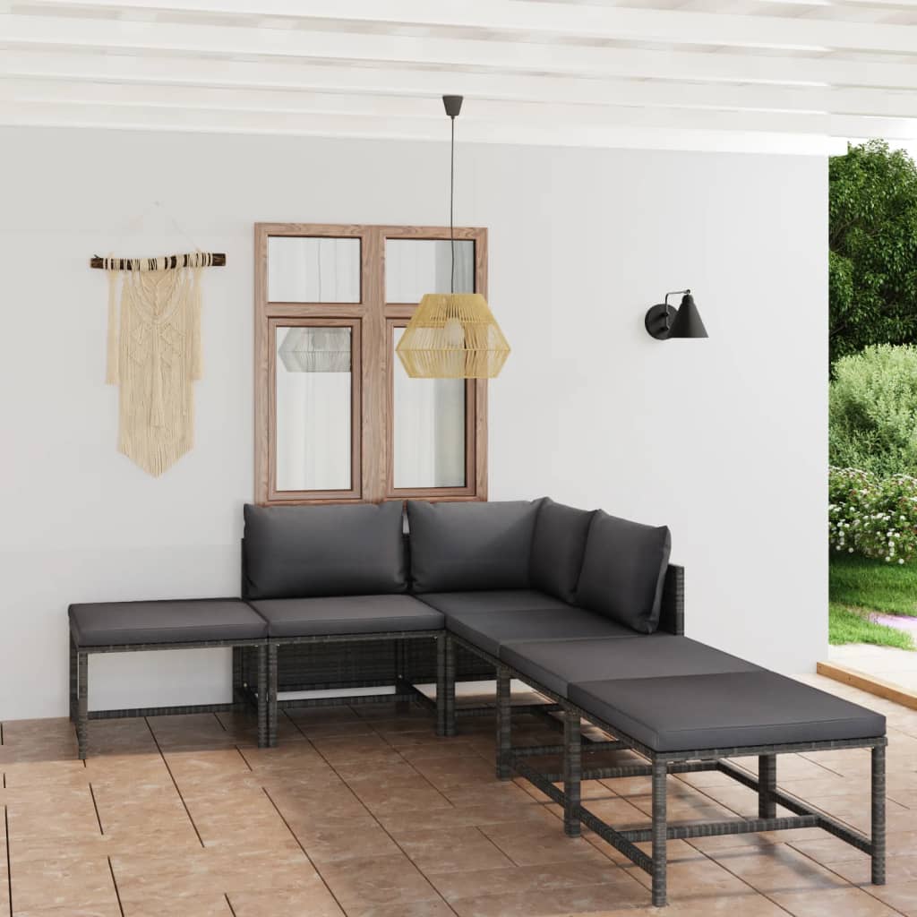 vidaXL 3-tlg. Garten-Lounge-Set mit Kissen Poly Rattan Grau