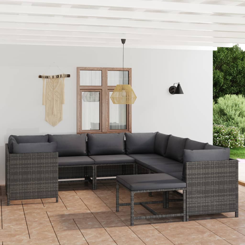 vidaXL 3-tlg. Garten-Lounge-Set mit Kissen Poly Rattan Grau