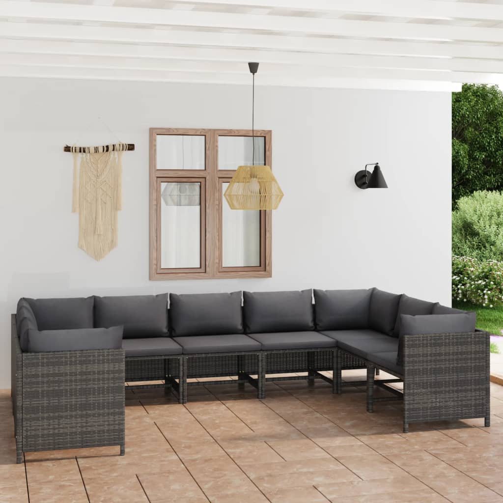 vidaXL 3-tlg. Garten-Lounge-Set mit Kissen Poly Rattan Grau