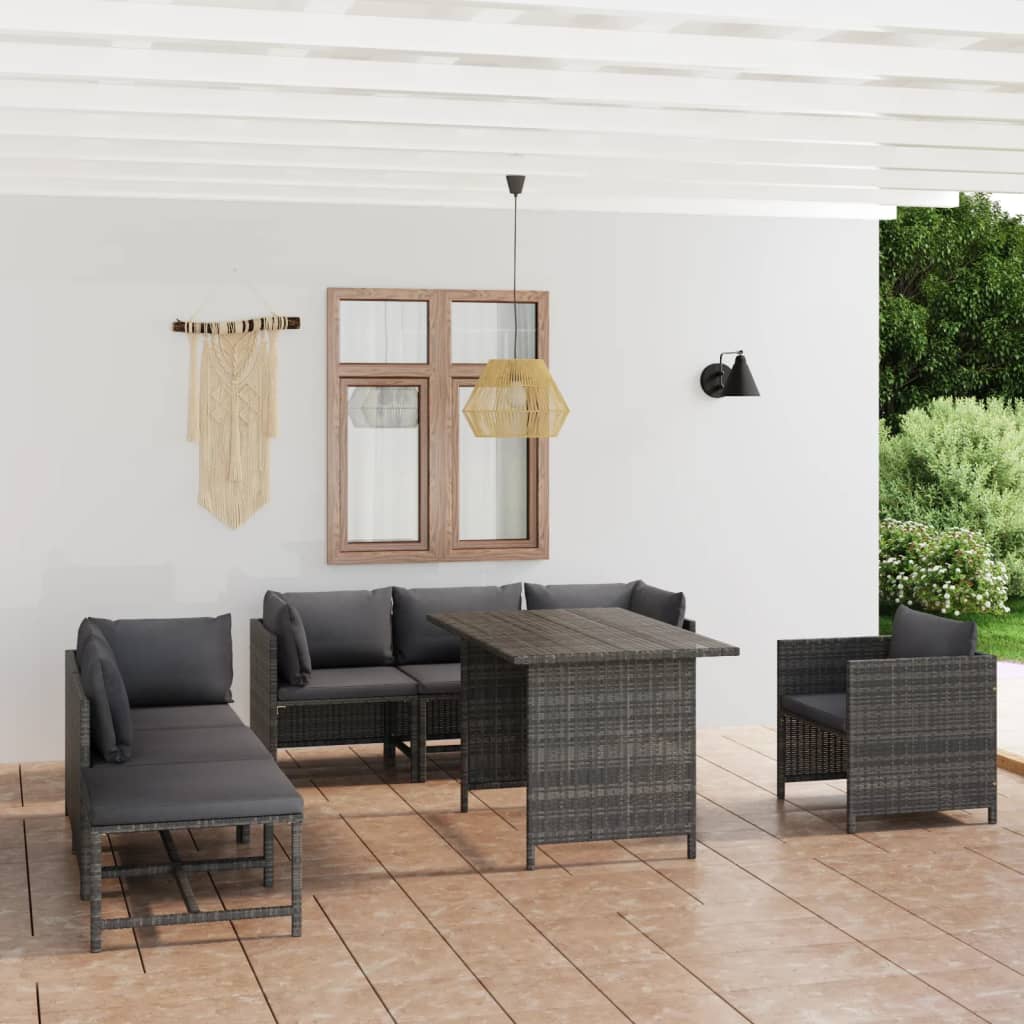vidaXL 3-tlg. Garten-Lounge-Set mit Kissen Poly Rattan Grau