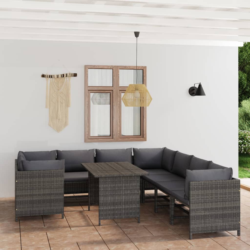 vidaXL 3-tlg. Garten-Lounge-Set mit Kissen Poly Rattan Grau
