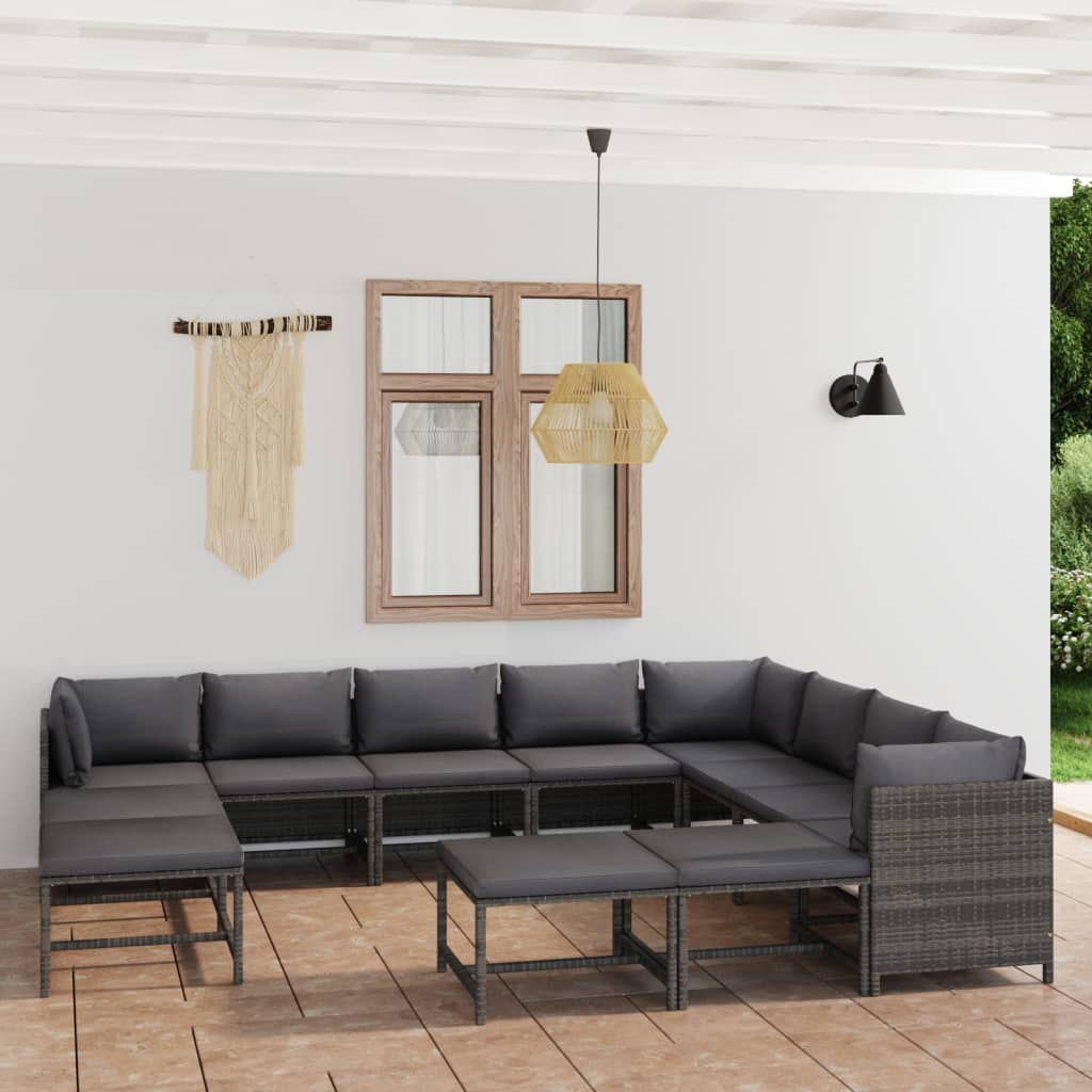 vidaXL 3-tlg. Garten-Lounge-Set mit Kissen Poly Rattan Grau