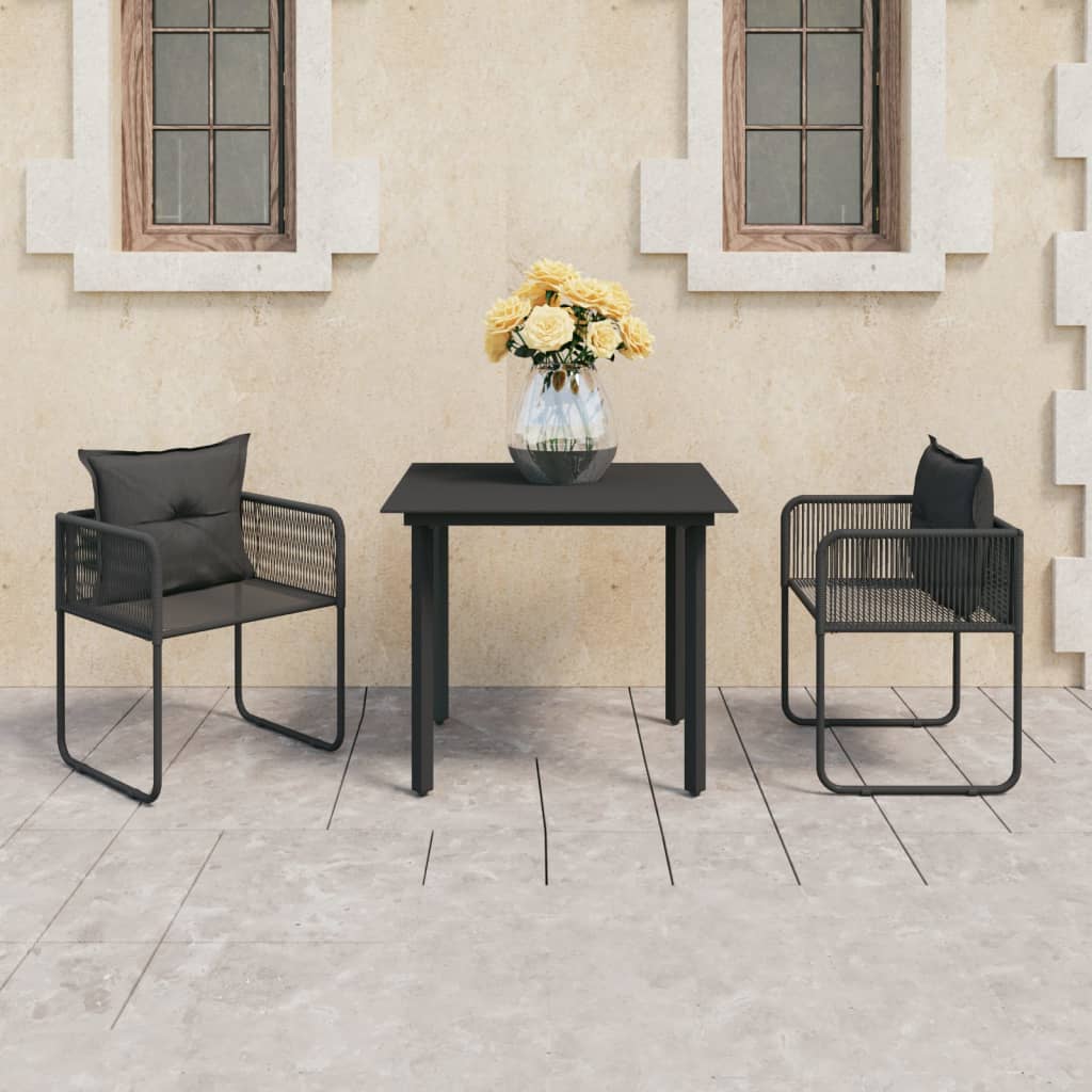 3-tlg. Garten-Essgruppe PVC Rattan Schwarz