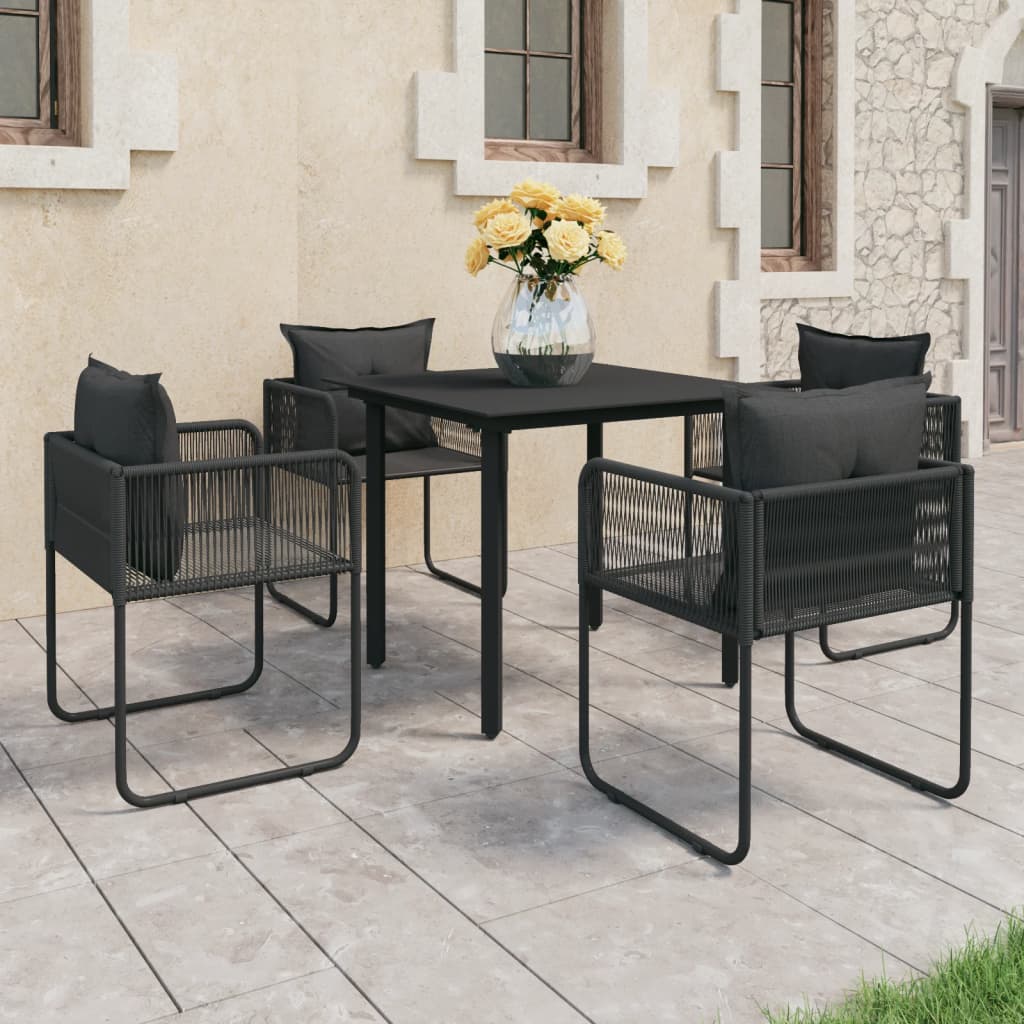 3-tlg. Garten-Essgruppe PVC Rattan Schwarz