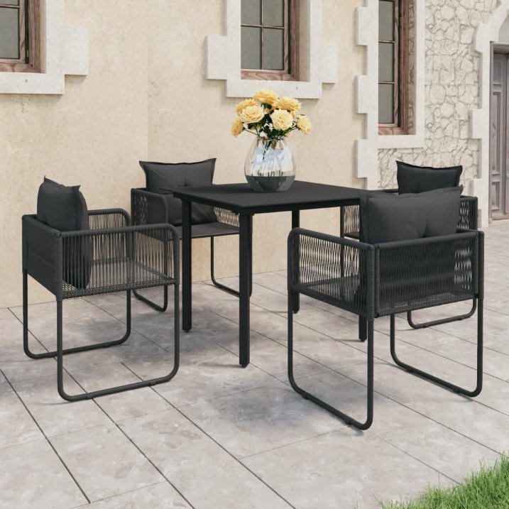 vidaXL 3-tlg. Garten-Essgruppe PVC Rattan Schwarz