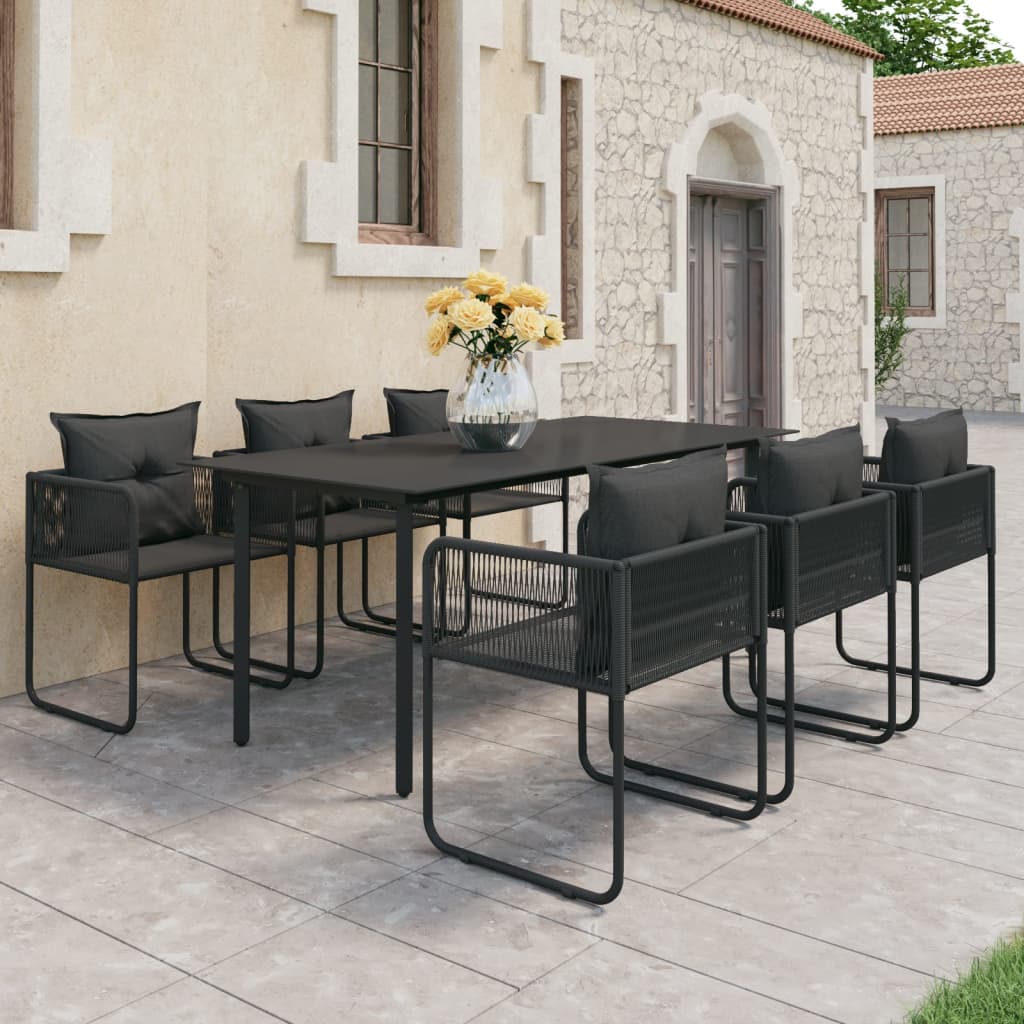 3-tlg. Garten-Essgruppe PVC Rattan Schwarz