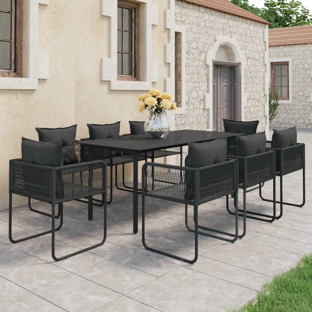 3-tlg. Garten-Essgruppe PVC Rattan Schwarz