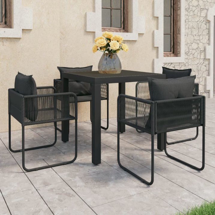 vidaXL 3-tlg. Garten-Essgruppe PVC Rattan Schwarz