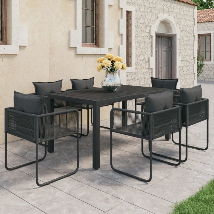 vidaXL 3-tlg. Garten-Essgruppe PVC Rattan Schwarz