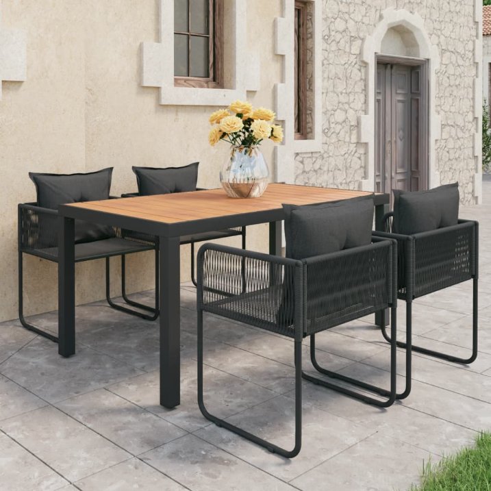 vidaXL 3-tlg. Garten-Essgruppe PVC Rattan Schwarz