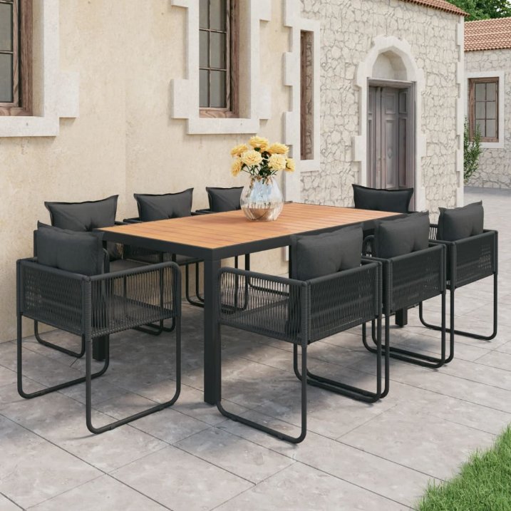 vidaXL 3-tlg. Garten-Essgruppe PVC Rattan Schwarz