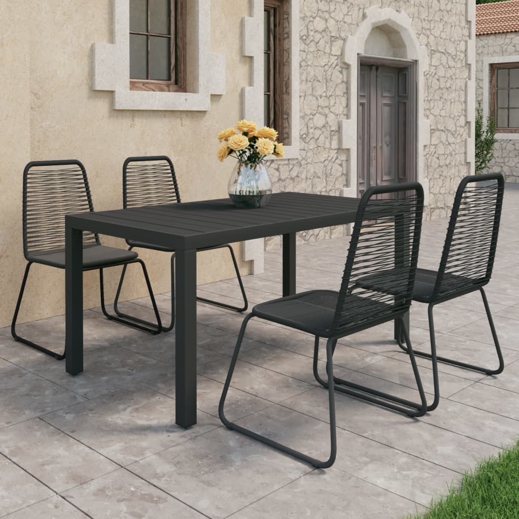 3-tlg. Garten-Essgruppe PVC Rattan Schwarz