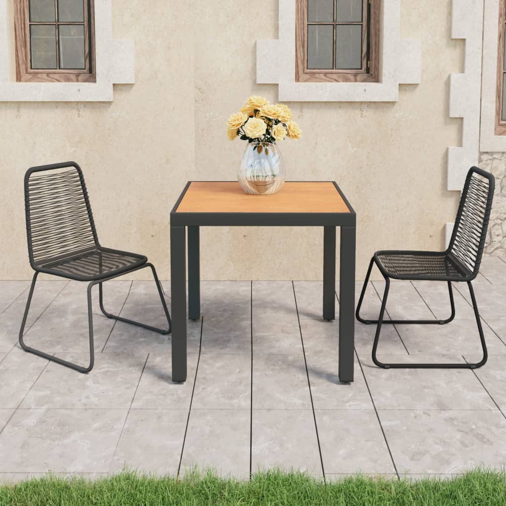 3-tlg. Garten-Essgruppe PVC Rattan Schwarz