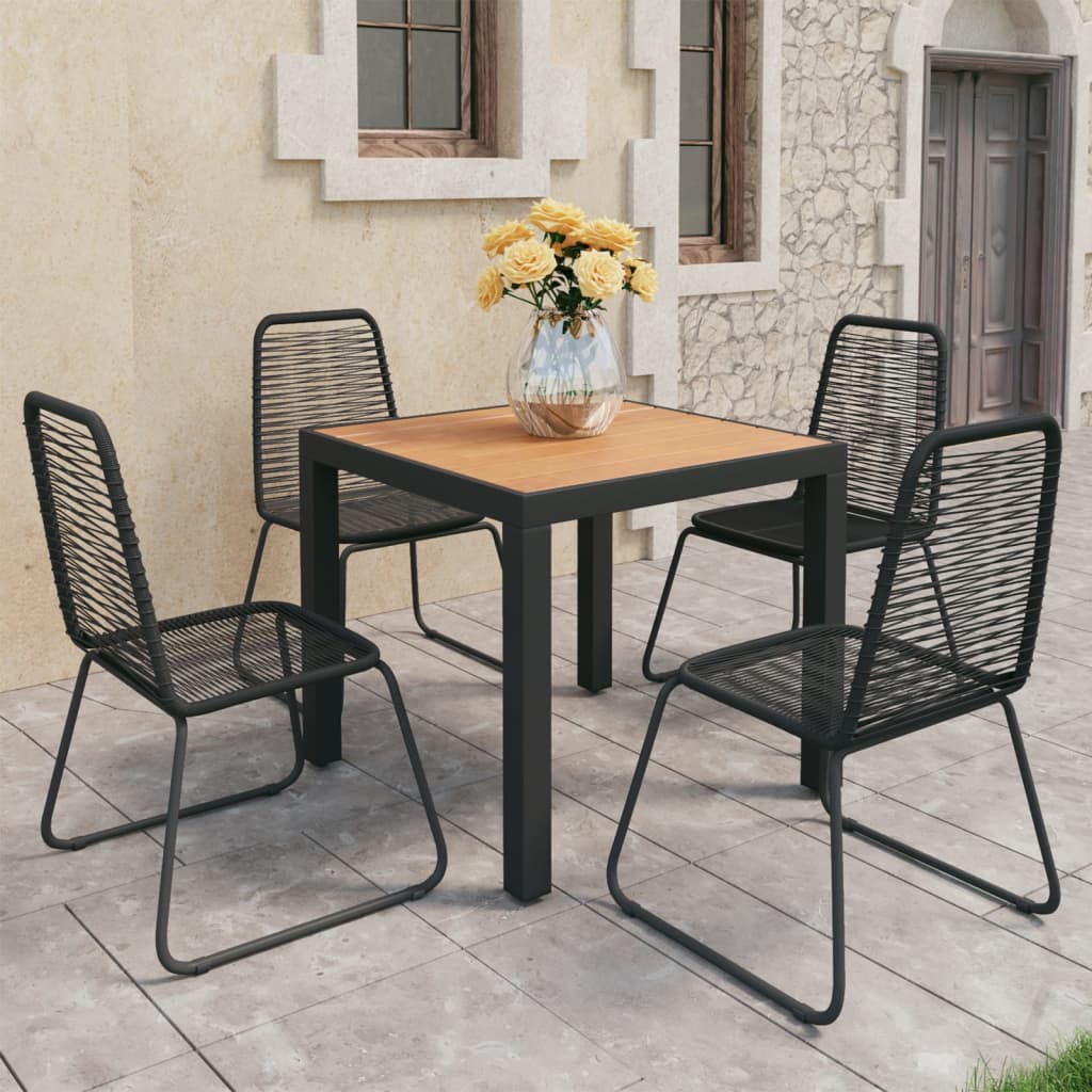 3-tlg. Garten-Essgruppe PVC Rattan Schwarz